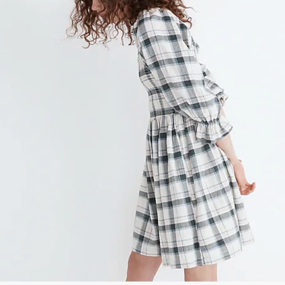 Madewell Elbow-Sleeve Smocked Dress in Lebaum Plaid NWOT - Picture 8 of 9